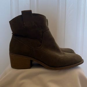 Forest Green, Faux Suede Booties with Kitten Heel